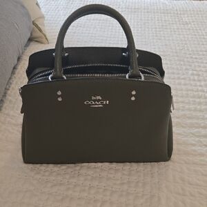 Coach Green Satchel with Pebbled Leather and Silver Hardware